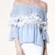 Oversized Frilled Sleeves Off-the-Shoulder 3/4 Sleeves Summer Top Chiffon Top Basics - Bonny YZOZO Boutique Store