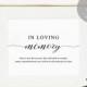 In Loving Memory Sign Template, Printable In Memory Sign, Wedding Sign, Memorial Table Sign, Editable PDF, Instant Download #SPP007lm