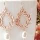 Rose Gold Pearl Earrings, Laurel wreath Dangle Earrings Pearl Wedding Bridal Earrings Bridesmaid Earrings Bridesmaid Gifts unique gift