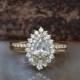 Cluster wedding ring set-Baguette wedding bands women-Diamond engagement ring vintage-Gold ring-Promise ring-Pear shaped diamond ring