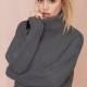 Oversized Vogue Simple High Neck Drop Shoulder Casual 9/10 Sleeves Knitted Sweater Sweater - Bonny YZOZO Boutique Store