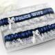 Personalized Police Wedding Garters  - Police Wife Wedding Garters - Police Blue Line Bridal Garter Set - Something Blue Garters.