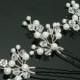 Pearl Bridal Hair Pins, Set of 3 White Pearl Crystal Hair Pins, Bridal Hair Pieces, Wedding Hair Jewelry, Crystal Pearl Floral Hair Piece