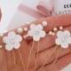 3 Flower bridal hair pins •ELIZABETH• /Pear flower hair pins /Bridal flower hair pins /SWAROVSKI pearl bridal hair pins/Set of 3 hair pins