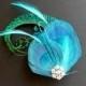 Turquoise Blue Green Peacock Feather Hair Clip Fascinator Crystal Wedding Bridal Bridesmaid Hair Accessory 'Evelyn'