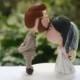 Cute couple kiss. Wedding cake topper. Wedding figurine. Blonde Groom. Handmade. Fully customizable. Unique keepsake