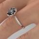 Black Diamond Engagement Ring, Flower Diamond Ring, Vintage Engagement Ring, Art Deco Promise Ring, Black Diamond Halo Ring White Gold