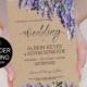 Lavender Wedding Invitation Template Set-Purple Flowers Watercolor Kraft Invite-DIY Printable Invitations-PDF-Download Instantly 