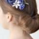 Navy blue flower comb Wedding floral accessory hair Bridal comb Blue hair comb Floral hair back flower comb White blue hair Wedding comb