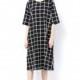 Comfortable cotton loose cut chequered dress with long sleeves in summer 7536 - Bonny YZOZO Boutique Store