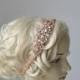 Long Rose Gold  Bridal Headband Crystal Rhinestone Wedding Headband Headpiece Rose Gold Bridal Flapper 1920s Great Gatsby Headband Headpiece