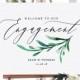 Engagement Party Welcome Sign, Printable Engagement Welcome Sign 6 sizes included "Wedding Greenery" Editable PDF