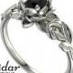 Gothic Engagement Ring, Black Diamond Engagement Ring, Flower Engagement Ring, Unique Lotus Ring, Black Diamond leaf, Leaf Engagement Ring,