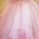 Romantic Victorian Vintage Ivory Pink Rainbow Lace Tulle Chiffon Corset Bridal Wedding Ballgown and Rose Bustle Bow Set Tudors