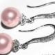 Pink Pearl Bridal Earrings, Swarovski Rosaline Pearl Small Earrings, Blush Pink Drop Pearl Earrings, Blush Pink Bridesmaid Jewelry, Weddings