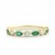 14k Gold Marquise Emerald and Round Brilliant Diamond Wedding Ring / Milgrain Bridal Ring / Half Eternity Anniversary Stacking Band