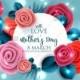 Mother's day 8 March greeting card with flowers paper roses origami background soft hearts