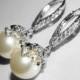 Pearl Bridal Earrings, Swarovski 10mm Pearl Silver Earrings, Pearl Leverback Earrings, Wedding Pearl Jewelry, Pearl Drop Silver Earrings