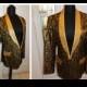 Vintage Mens Brocade Gold Metallic Rat Pack Motown Suit Tux Suit Custom Tailored Jacket Slacks Set 38" Chest 30" Waist
