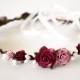 Burgundy and Dusty Rose flower crown. Mauve flower crown. Burgundy bridal headpiece. Dusty Rose wedding headpiece. Burgundy hair flowers.