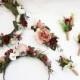 Dusty Rose Wedding accessories set, circlet flower crown, half floral head wreath, rustic boutonniere, bridal hair comb bridesmaid headpiece