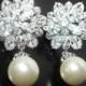 Pearl Bridal Earrings, Swarovski Ivory Pearl Cubic Zirconia Earrings, Wedding Pearl Earrings, Pearl Bridal Jewelry, Pearl Silver CZ Earrings