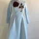 Mid-calf Light Blue Satin Mother of Bride Long Sleeves with Embrodiery Flower Attached