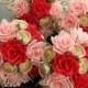 Set of paper wedding bouquets/ Bridesmaid/ Bridal shower/ Wedding bouquet, Red roses, Pink paper roses, Bridal bouquet ranunculus buds