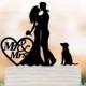 Funny Wedding Cake topper mr and mrs, Cake Toppers with dog, couple  silhouette, cake toppers bride and groom with heart decor