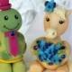 Horse and turtle wedding cake topper, palomino bride and turtle groom, with banner, customizable