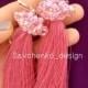 Long Earrings Druzy Jewelry Circle Earrings Long pink beaded tassel clip Silky Tassel Jewelry Custom Tassel Earring Hot Pink Tassel Earrings