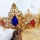 Gold Red Bridal Tiara Dolce crown Gold Red Wedding Crown Renaissance Tiara Medieval Wedding Adult headband woman Embroidered crown