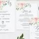 Floral Wedding Invitation Template, Printable Wedding Invitation Set Templates, Floral Invitation, Calligraphy, Instant Download, MM08-3