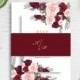 Elegant Burgundy Wedding Invitation Suite Bohemian Wine Blush Peach Flower Invite RSVP Details Belly Band SC317(120LB premium card stock)