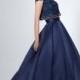 Two piece lace and satin dress, Navy blue evening dress, Cap sleeves prom dress, Crop top and skirt set Floral lace bodice Long evening gown