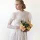 Woodland Wedding Dress, Flutter Sleeves On Long Sleeves Lace Dress, Vintage Lace Dress, Layers Look Wedding Dress 1206