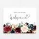 Will You Be My Bridesmaid Card, Bridesmaid Proposal Card, Bridesmaid Gift, Maroon, Watercolor Floral