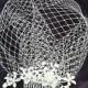 Bridal Birdcage wedding veil. Diamante and pearl slivertone comb attached to 9" Ivory French net veiling. FREE UK POSTAGE