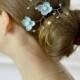Bridal blue hydrangea pin hair vine Wedding blue hair piece hydrangea pearl head back pin Wedding blue jewelry hair vine