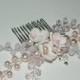 Pink Bridal Hair Comb, Blush Pink Floral Hair Comb, Swarovski Rosaline Pearl Hair Piece, Pink Blossom Hair Piece, Crystal Pearl Headpiece