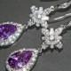 Amethyst Crystal Earrings, Wedding Purple Teardrop Earrings, Amethyst Chandelier Cubic Zirconia Earrings Bridal Purple Silver Dangle Earring