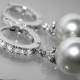 Light Gray Pearl Hoop Earrings Swarovski 10mm Grey Pearl Silver Earrings Wedding Drop Pearl CZ Earrings Bridal Bridesmaid Pearl Jewelry