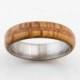 titanium wood ring olive wood wedding band coral lined wedding ring mens wedding band olive band dome profile band