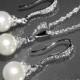 White Pearl Earrings Necklace Set, Swarovski White Pearl Set, Wedding White Drop Pearl Silver Set, Bridal Bridesmaids Pearl Jewelry Set