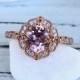 Art Deco Rose Gold Cushion Cut 1.28Ct Pink Morganite Simulant And Round Cut Diamond Stone Sterling Silver Engagement Wedding Ring