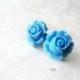 Blue Rose Earrings, Sky Blue Studs, Light Blue Earrings, Floral Resin Studs, Large Flower Post Earrings, Spring Weddings, Light Blue Wedding
