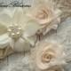 IVORY BEIGE Bridal Garter Set - Ivory Keepsake and Toss Wedding Garters - Chiffon Flower Rhinestone Garter - Vintage Lace Garter - Garder
