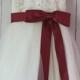 Ivory Lace tulle Flower Girl Dress with satin burgundy sash