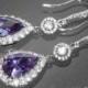 Amethyst Crystal Earrings, Purple Chandelier Bridal Earrings, CZ Teardrop Wedding Earrings, Purple Halo Wedding Earrings, Bridal Jewelry