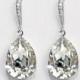 Clear Crystal Teardrop Bridal Earrings Swarovski Rhinestone Silver Cz Dangle Earrings Sparkly Wedding Earrings Bridesmaid Crystal Jewelry